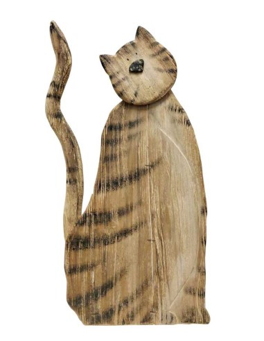 Sitting tabby cat plaque in wood