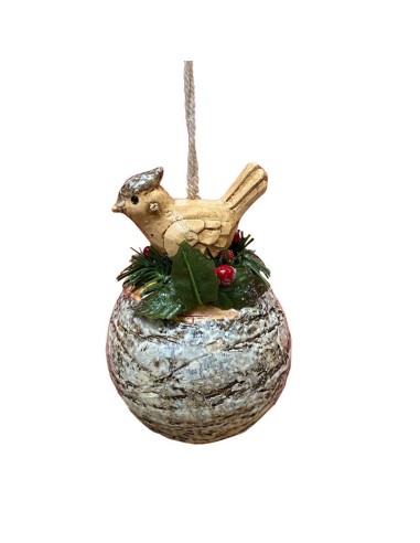 Christmas Bauble with Bird and Pine Branch – Natural Elegance