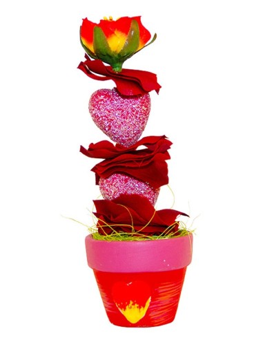 Scatola bouquet di fiori - vaso rosso