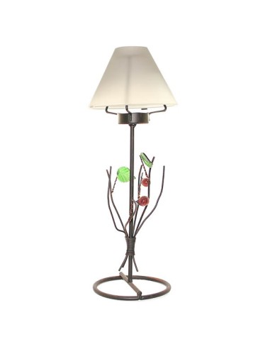 Wrought iron candleholder with green-leaf fruit and white glass