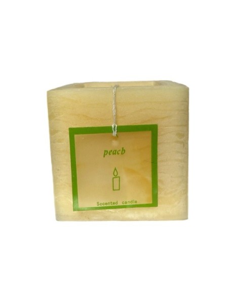 Square peach-scented candle in lantern - 7 x 7 cm