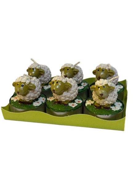 Set of 6 sheep-shaped tea light candles