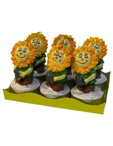 Set mit 6 handgefertigten Teelichtern in Sonnenblumenform