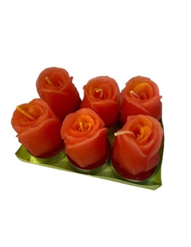 Set of 6 rosebud-shaped tea light candles