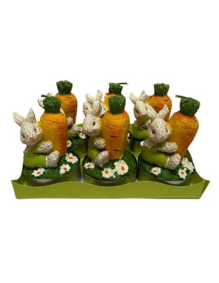 Tealight candle with small rabbit and carrot, set of 6 pieces