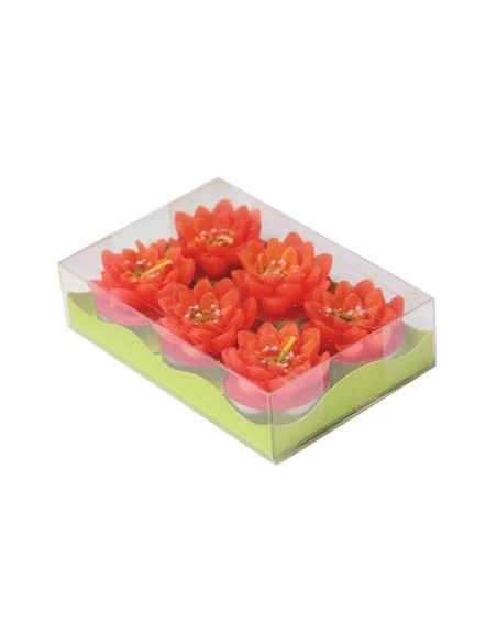 Set of 6 Orange Flower Tealight Candles – Decoration & Ambiance