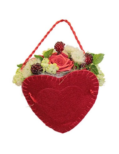 Panier cœur fleuri rouge