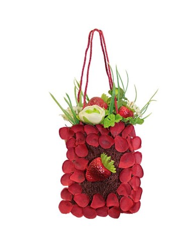 Cesta de tela con flores de fresas rojas